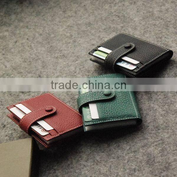 Litchi Stria Factory Direct Wholesale Leather Card Holder Customize Cards Bag with Buckle
