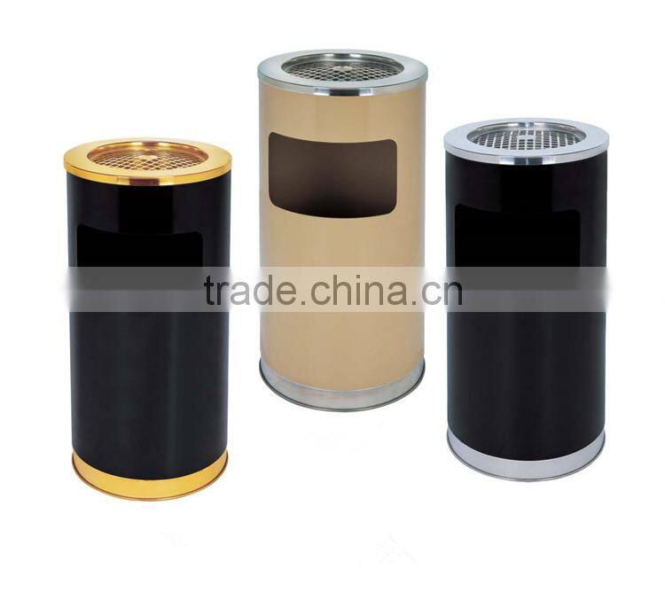 Round metal trash can with ashtray BY-63