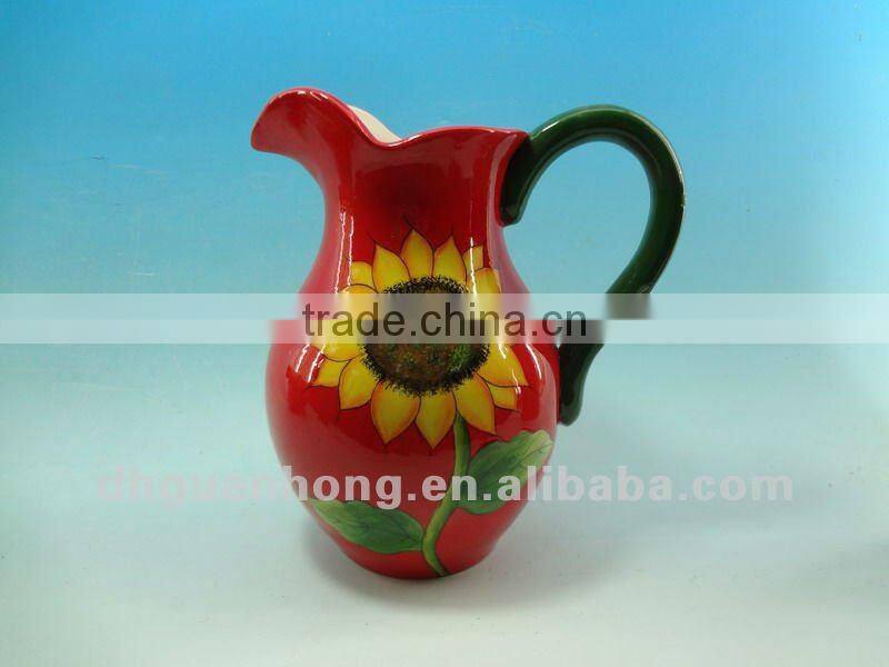 hot sale sunflower handpainted ceramic red milk jug