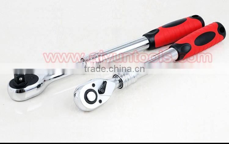1/2" 3/8" 1/4" Telescopic handle Ratchet Wrench(Socket Set) Quick Release wrench 72t Cr-v