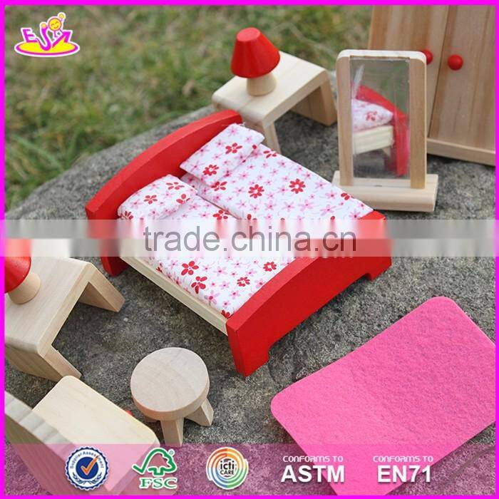 2017 New design children toys red wooden dolls house furniture W06B053