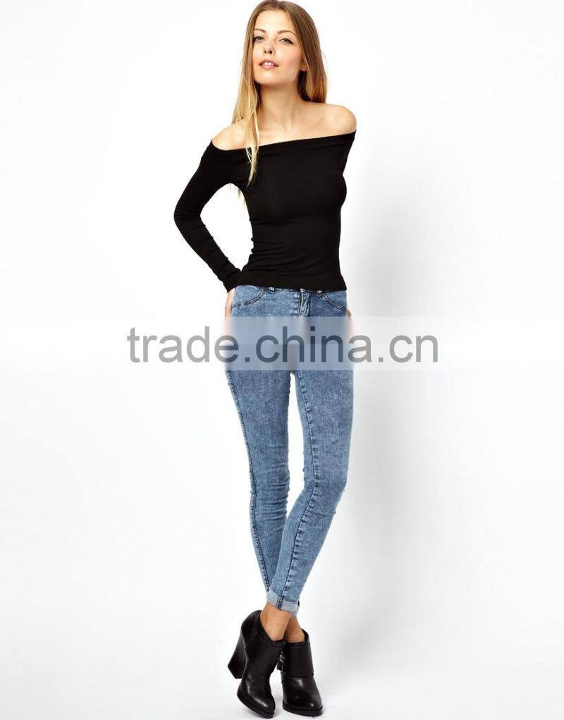 China factory OEM ODM 2015 new fashion customized Off Shoulder Top With Long Sleeves