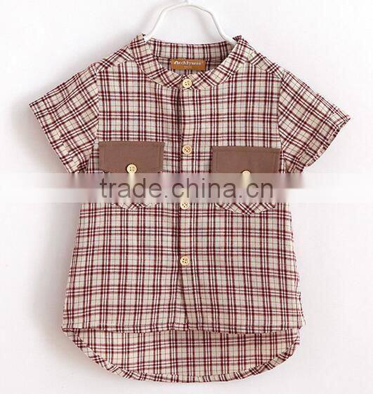 Aliabba wholesale fashion boy shirts band collar short sleeve checks shirts for children