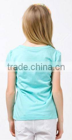 girls newest design short sleeve t shirt with water base printing