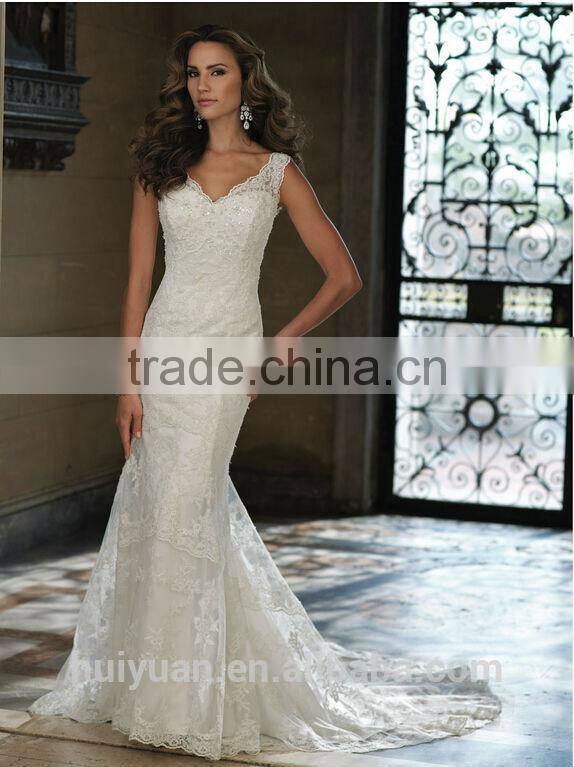 white off shoulder full lace v neck closed back mermaid bridal wedding dress