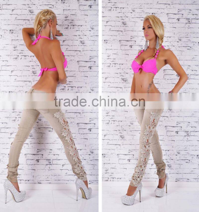 2016 women pants Ladies Casual blue with waist-length Ripped distressed skinny female jeans