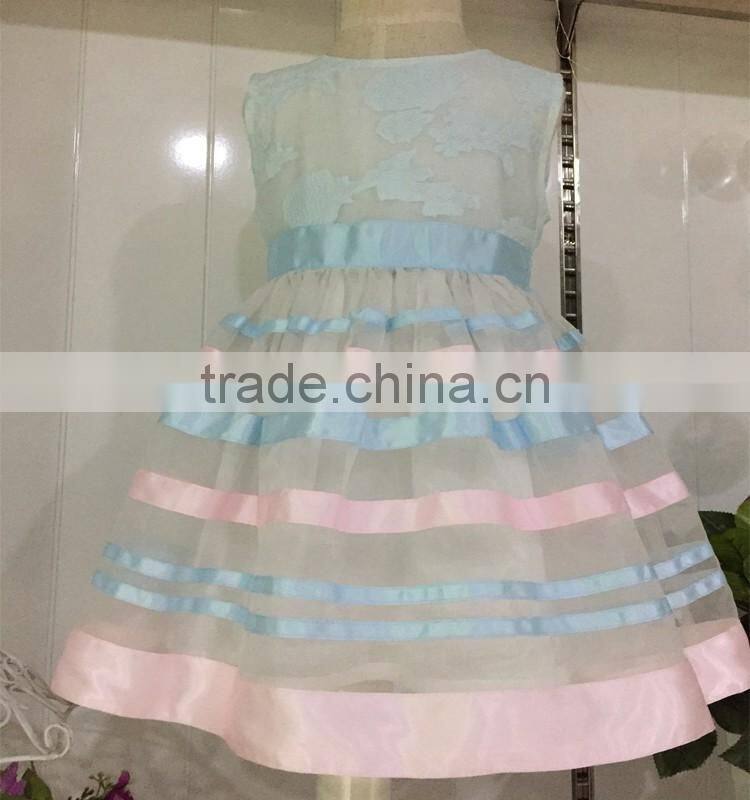 Premium quality boutique girl dress mesh fabric with satin ribbon clothes princess wholesale dress