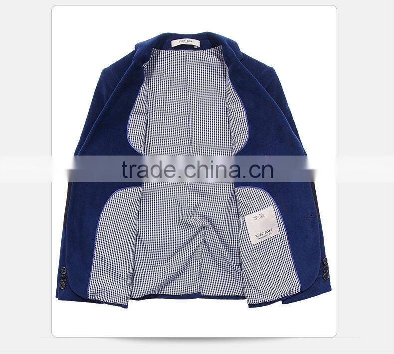 2016 New style ELPA NXB0030 hot sale Plus size British Style Blue Velvet casual kids blazer with black elbow patches