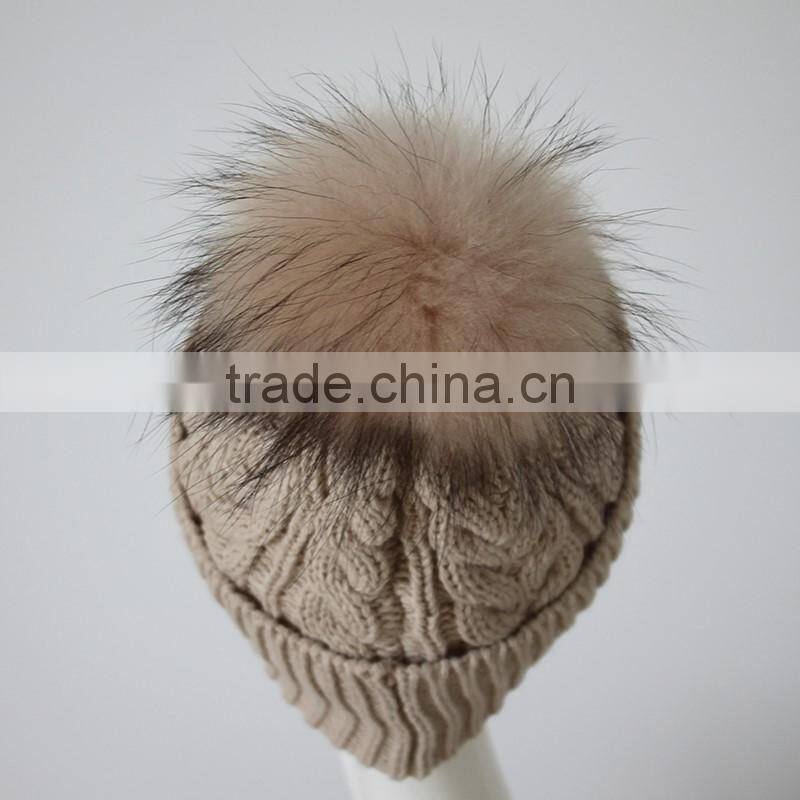 Myfur Knitted Beanie Slouchy Unisex Cap Baggy Skull Ski Keep Warm Hat with Fur Ball