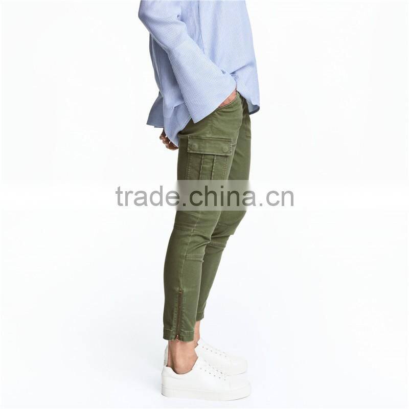Womens Washed Khaki Green Cargo Pants Work Pants for Ladies