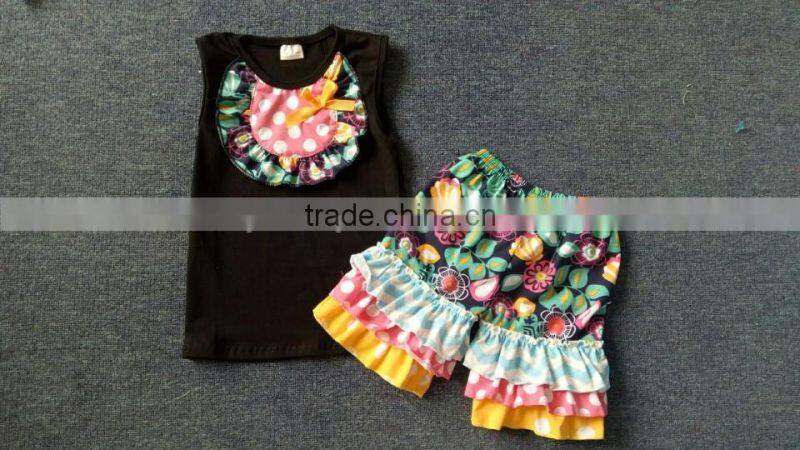 2017 boyi newest children cotton top match ruffle shorts summer clothes wholesale children clothing usa