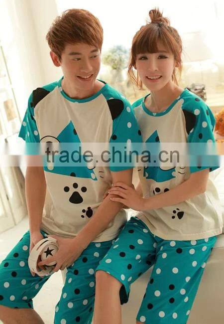 2015 wholesale blue couple summer pajama set