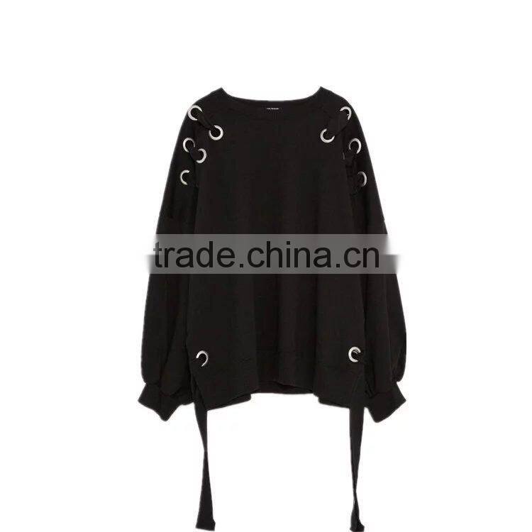 Womens pullover black Buckle cool hoodies Oversized sweatshirts