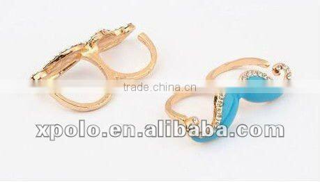 Hot Selling Popular Colorful Embed Drill Mustache Double Ring Open Finger