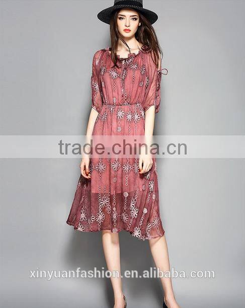 Shunyi silk dress latest embroidery designs High-grade fine dress