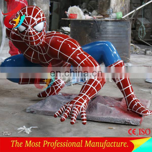 Hot sale life size glass fiber spiderman sculpture for theme park