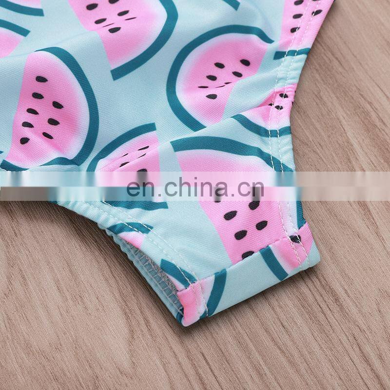 2019 summer New ruffle watermelons print girls swimwear children bikini full pink blue kids girls swimwear