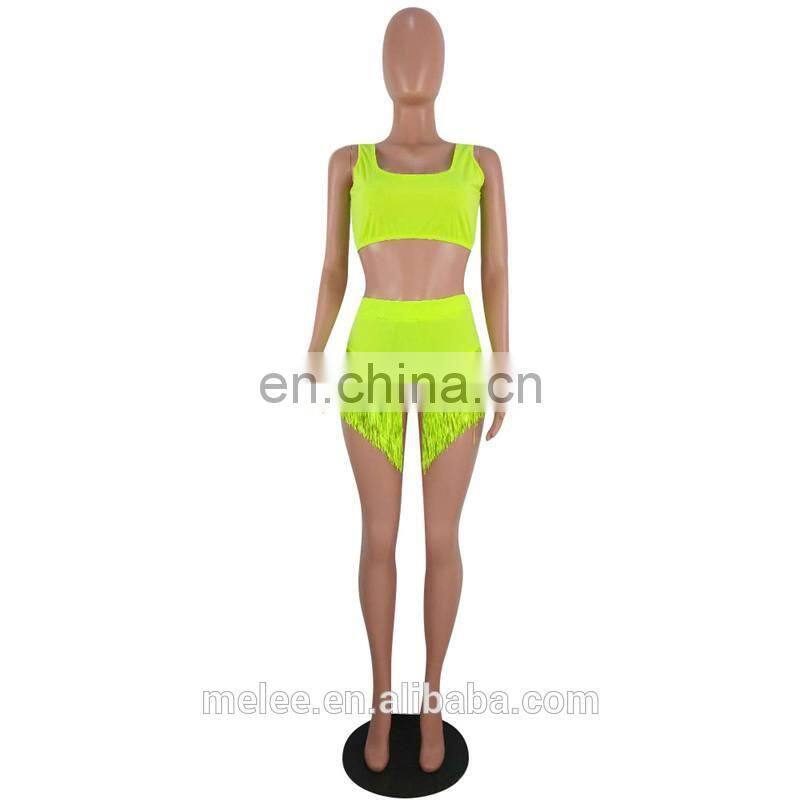 RST new fashion fluorescence green tassel bikini custom logo bikinis 2020 women swimwear beachwear buckle swimwear
