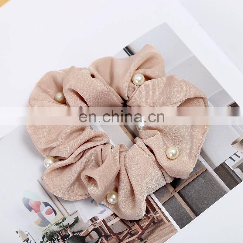 Women Pearl Elastic Rubber Bands Headwear Headband Girls Scrunchies Solid Silk Hair Tie Rope Ring Hair Accessories free shipping