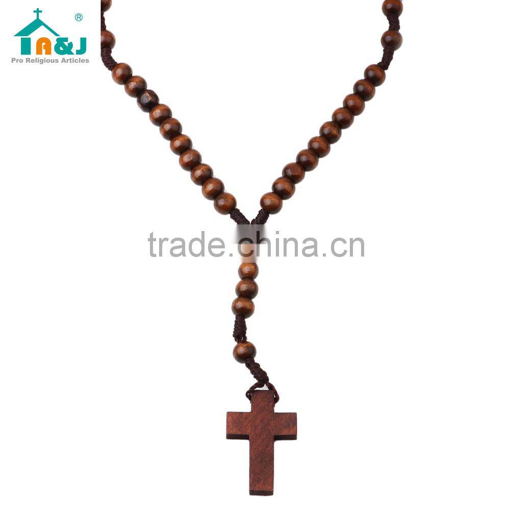 A&J Wood Rosary Catholic Necklace