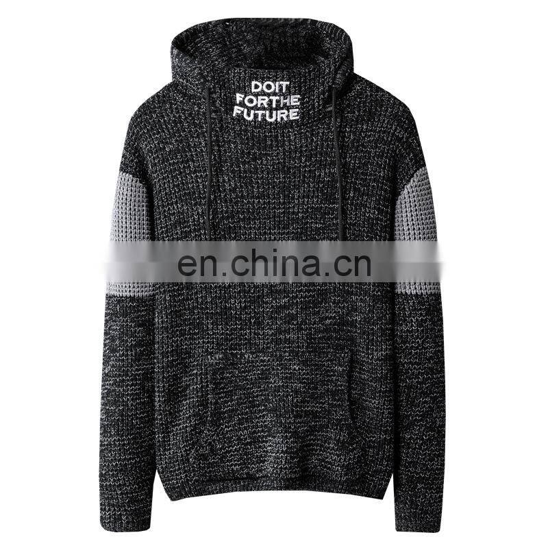 Merchant direct sale half high neck pullover hooded loose knit men's men's sweater