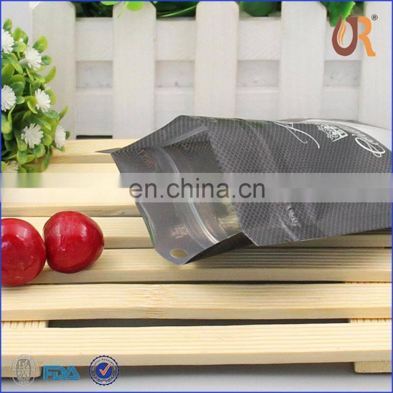 Matte stand up dried food packaging plastic zip lock bags round window black mylar bags