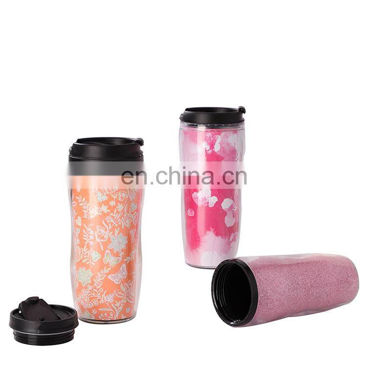 Paper Insert Double Walled Coffee Tumbler Plastic Custom Logo