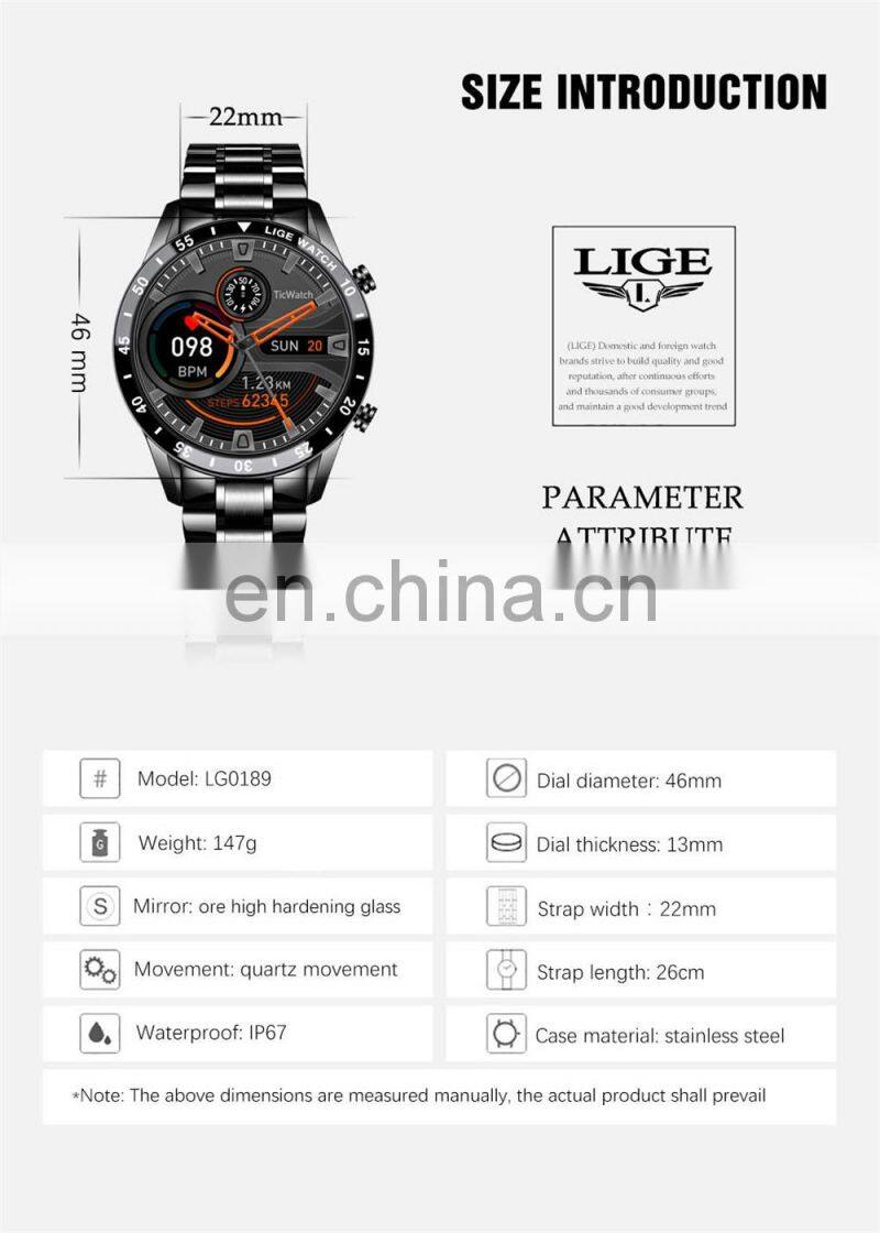 Lige BW0189 2021 New Brand Intelligent Watches Music Functional Sport Smart Watch Lige