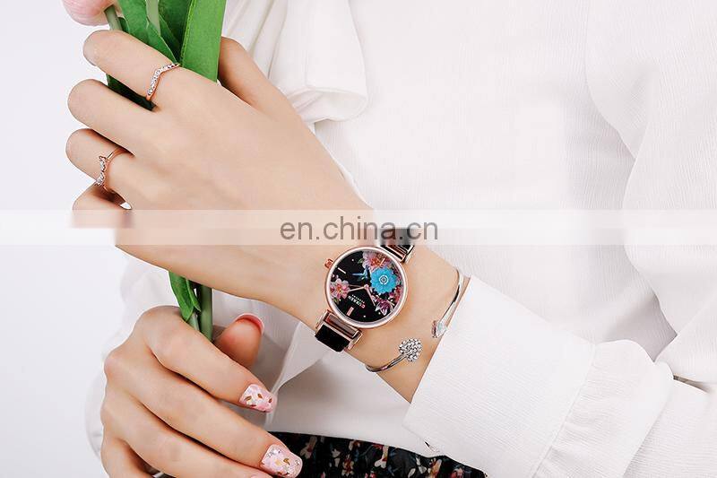 CURREN 9053 Women Charm Fashion Thin Quartz Watches Unique Flower Dial Simple Ladies Dress Bracelet Wristwatch