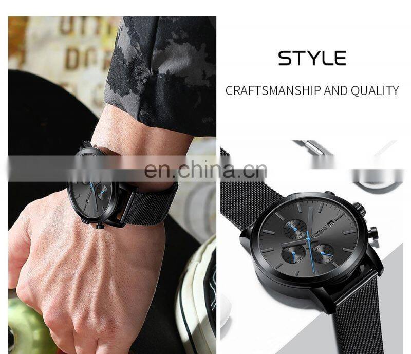 Crrju 2287 Advertisement Mens of Quartz Watch Chrono Steel Mesh Strap Beautiful Watches for Men