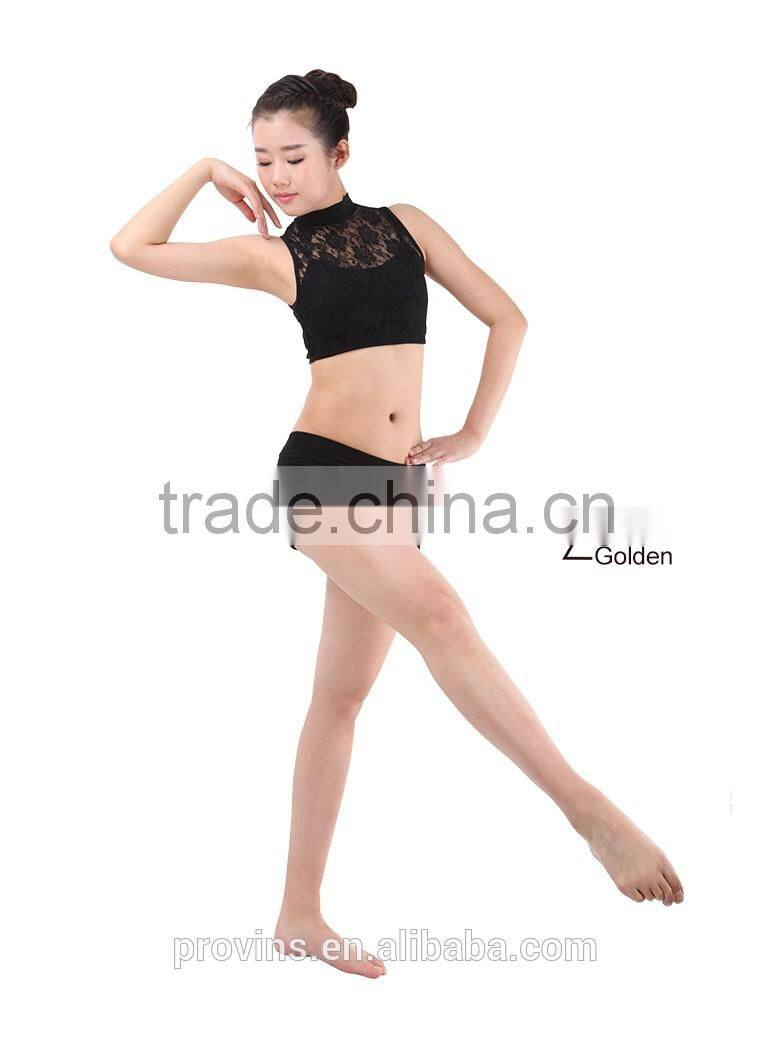 Girls Lyrical Two pieces Lace Turtle Neck Dance Crop Tops, Dance Costumes