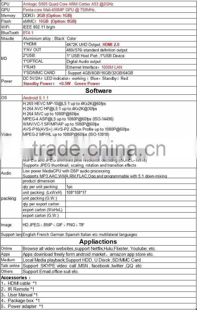 2016 New design X98 OTT smart box S905 Quad Core RAM 2G+ROM 16G Android 5.1 tv box factory direct