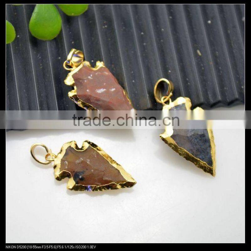 LFD-0071P ~ Wholesale Druzy Natural Stone Pendants , Arrow head Gold Plated Charm Pendant For Necklace