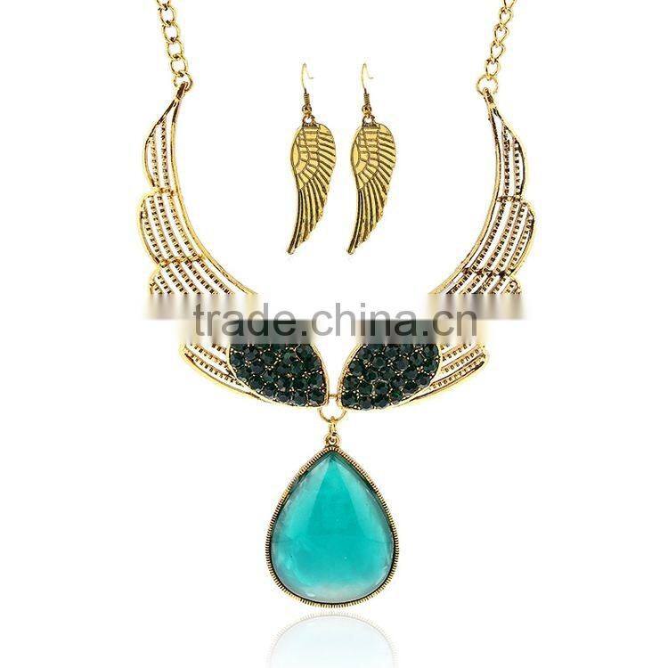 New Fashion Sweetly Angel Wings Water Droplets Gem Diamond Jewelry Set