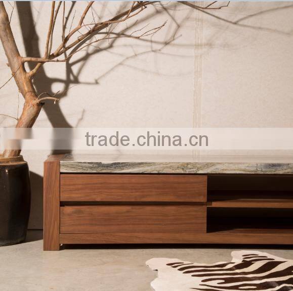 Modern Travertine Top Tv Stand Wooden Base With Drawers Good Quality For Home