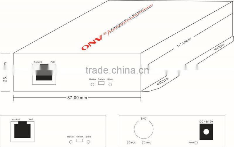 10/100M EOC Ethernet over coax converter with 1x BNC Port and POE
