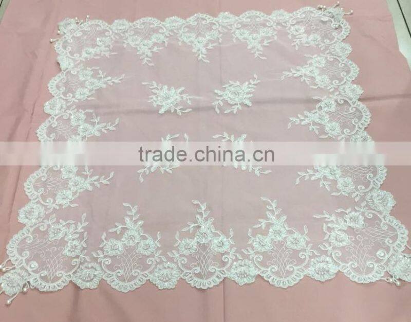 White net mesh fabric handmade beaded Tablecloth