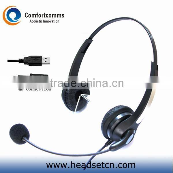 Monaural noise cancelling USB headset call center