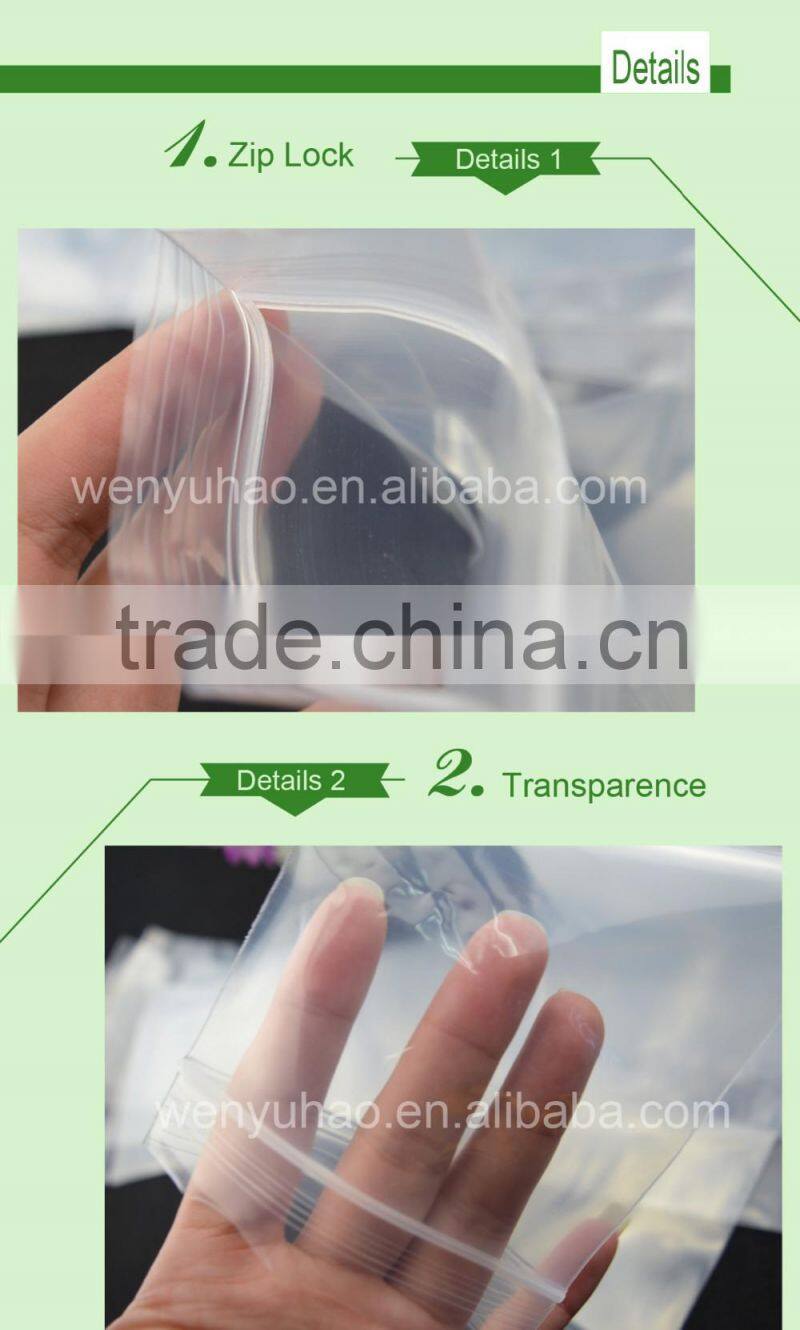 transparent custom size packing bag , high quality heat seal PE plastic zipper bag