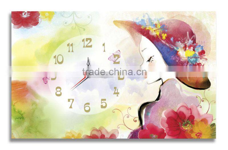 Beautiful girl promotional wood clock decoration