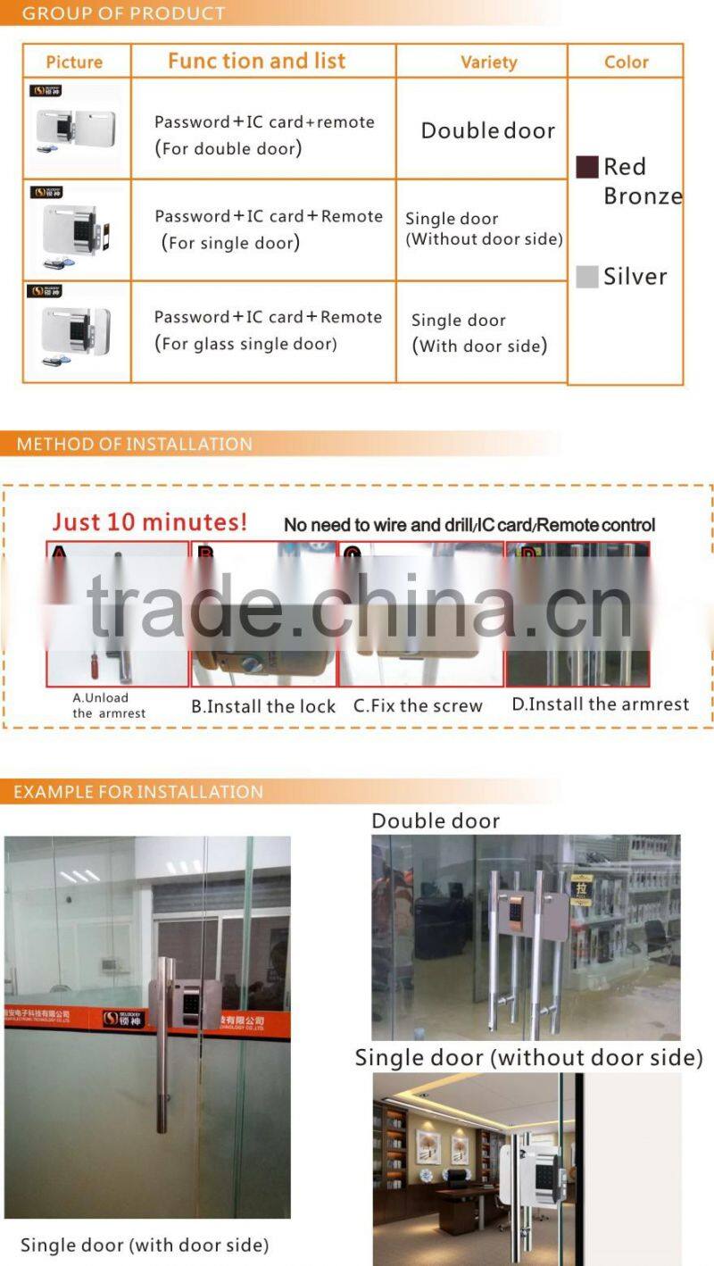 Electronic lock glass door, wireless lock with password for single door(LY15CR2-11BM)