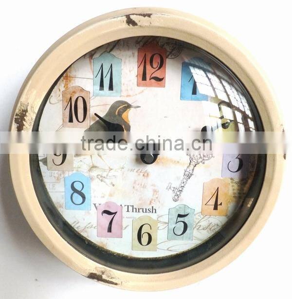 Dia 23.5 cm Country Style Round Metal Wall Clock,