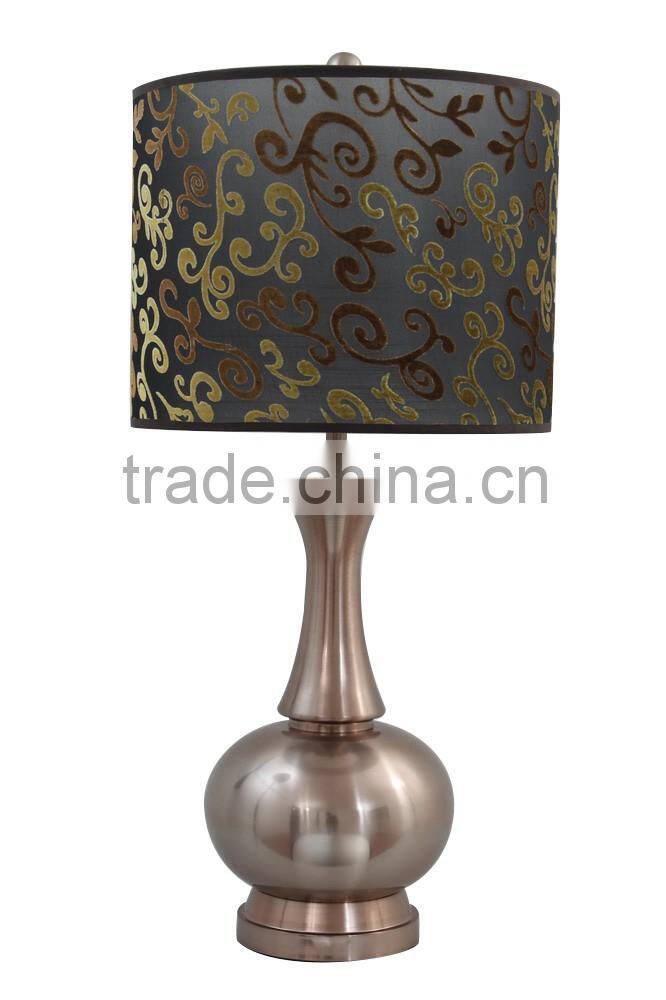 Modern hotel metal table lamp with embroidered shade