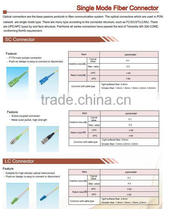 top quality single mode simplex fiber optic fc pc connector