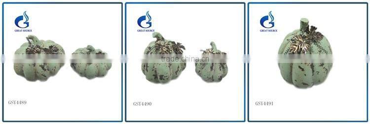 blue color ceramic halloween pumpkin with metal leaves for sale
