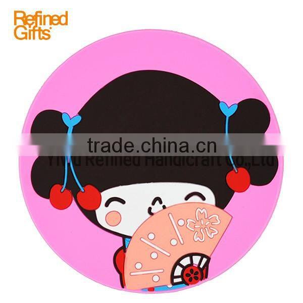 Korea style Cute Soft Pvc Bespoke Coasters Silicone Mats Pink girl Pads