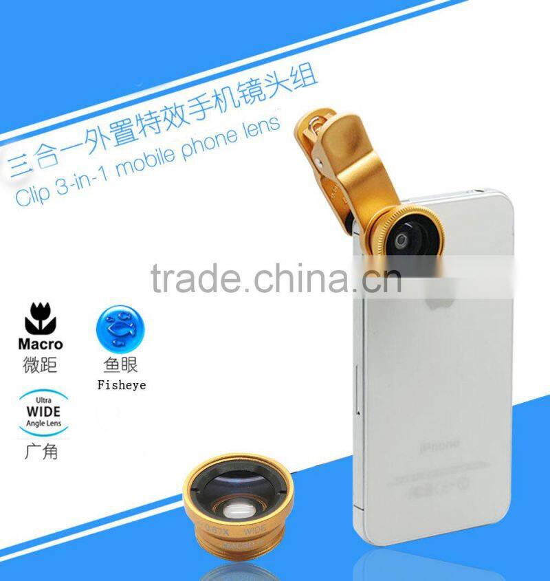 3 in1 Smartphone Lens Kit Cellphone Lens Macro Wide Angel Fisheye Lens for samsung galaxy s6 iphone 6