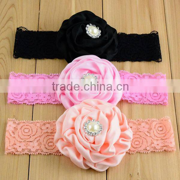 fashion elastic girls pearl flower knitted head bands