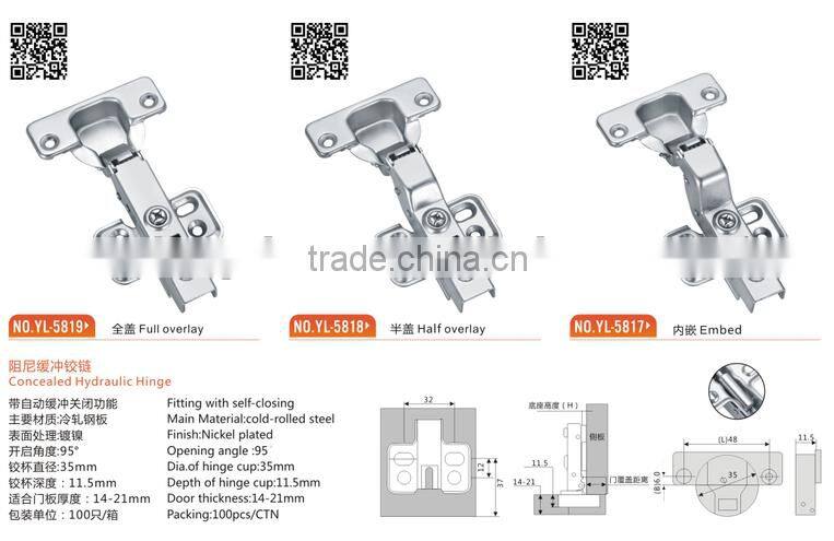 95 angle half overlay hydraulic hinges for cabinets