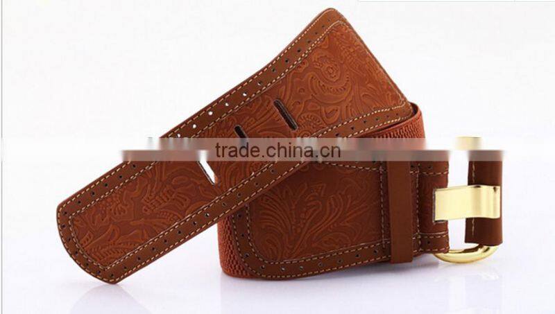 new style ladies and women fashion zinc alloy buckle all-match carved elastic super side waist belt